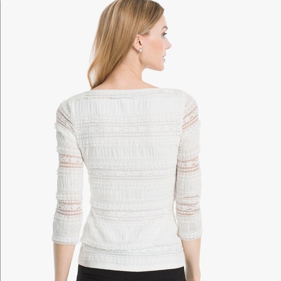 WHBM 3/4 Sleeve Ruffle Lace Knit Top - Picture 2 of 7